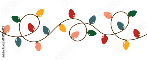 Christmas Lights garland. Festive Colorful Christmas Lights String Decoration. Vector Graphic for Christmas Cards, Banners, Poster, Web