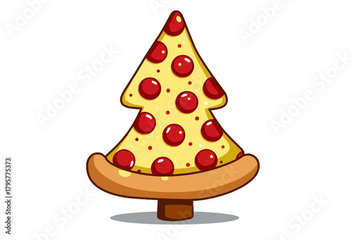Cartoon Pizza Christmas Tree with Pepperoni Toppings on a Platter Celebrating Festive Holiday Meal with a Delicious Twist on Traditional Decorations