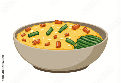 Colorful Bowl of Savory Vegetable and Cheese Casserole with Zucchini and Carrots Featuring a Creamy Yellow Base and Fresh Ingredients