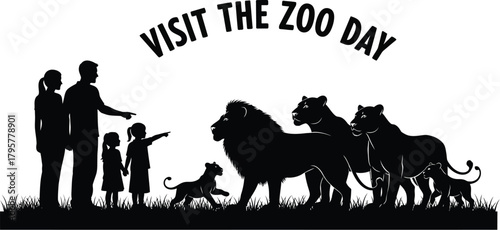 Silhouette of a family visiting the zoo to celebrate Visit the Zoo Day