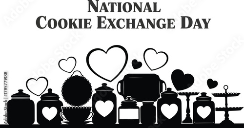 Silhouette of cookie jars and hearts to celebrate National Cookie Exchange Day