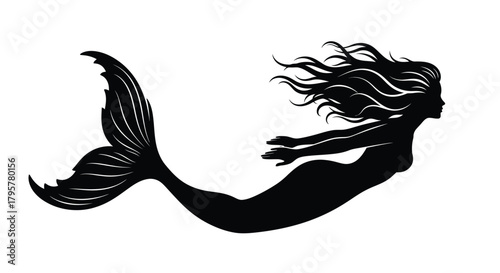 Mermaid silhouette swimming underwater fantasy