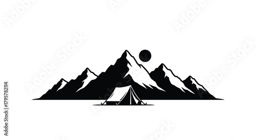 Mountain tent landscape silhouette peak camping