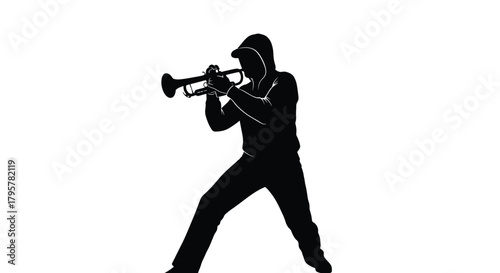 Musician playing brass instrument trumpet