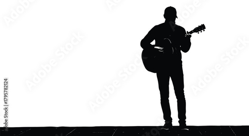 Musician playing acoustic guitar silhouette vector