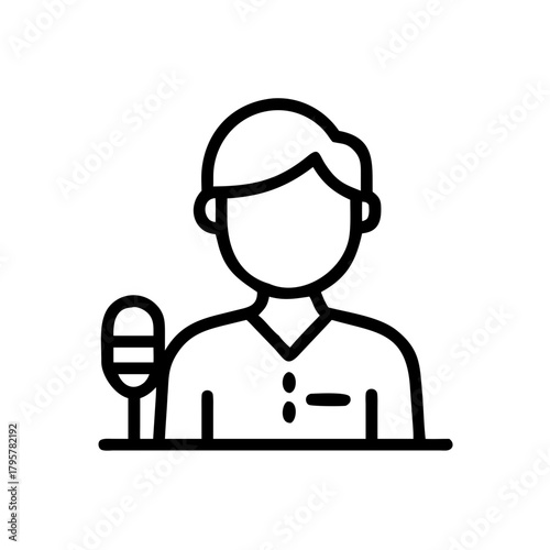 Commentator with a microphone sharing insights on copy space