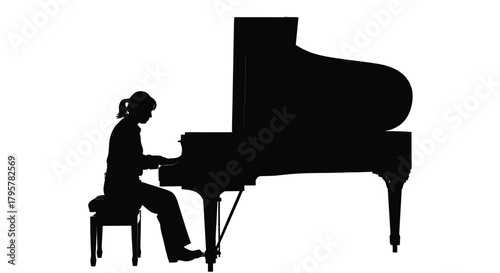 Person playing grand piano silhouette music