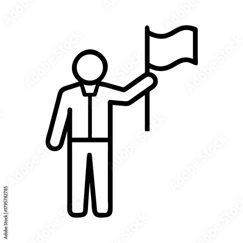 Referee holding a flag with attention on copy space