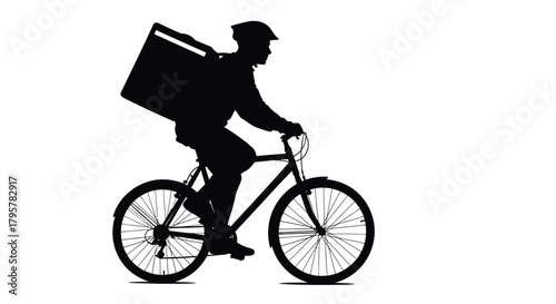 Silhouette delivery person riding bicycle with insulated bag