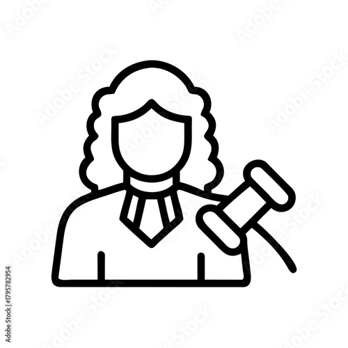Judge holding gavel in authoritative pose, minimalist style, copy space
