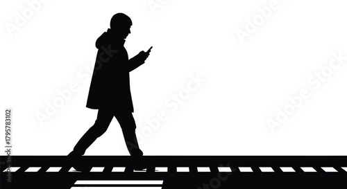 Silhouette person walking phone mobile