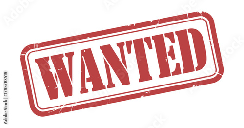 Red wanted rubber stamp on transparent background