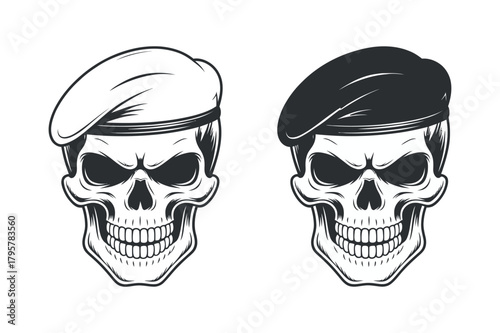 Skull in beret military concept in different style