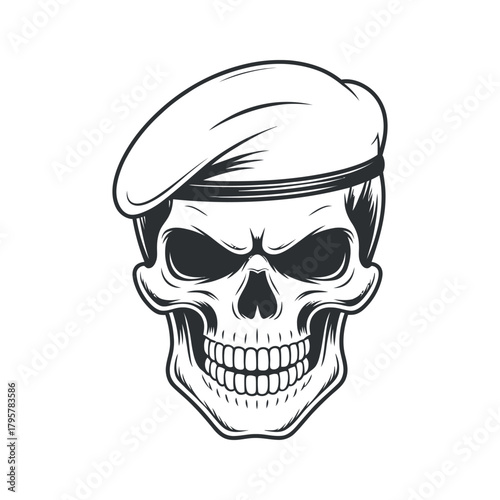 Skull in beret military concept illustration