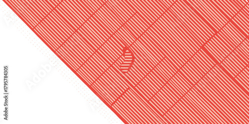 Angled red lines pattern with a white corner and an oval shape in the middle of the pattern