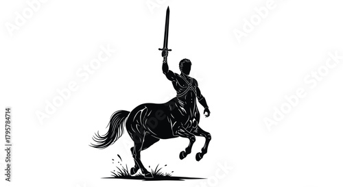 Black Centaur Warrior Sword Raised mythical creature