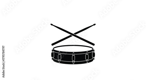 Black drum and crossed sticks snare percussion