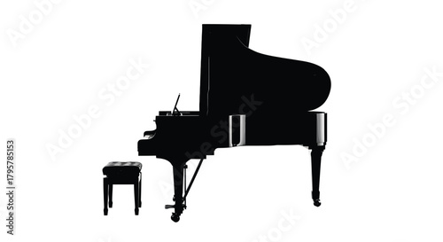 Black grand piano with bench instrument musical