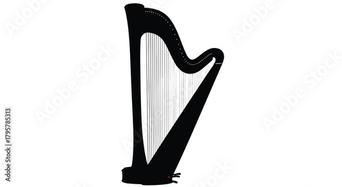 Black harp with strings musical instrument