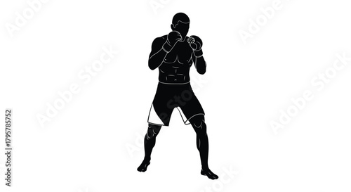 Boxer silhouette ready stance black white