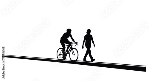 Cyclist and pedestrian on road bicycle person