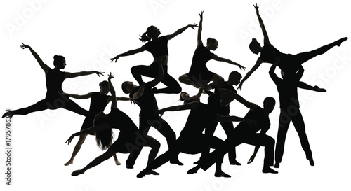 Dancers performing dynamic ballet poses performance