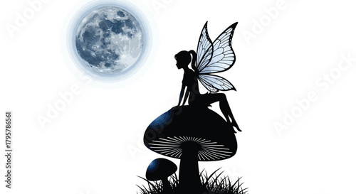 Fairy moonlit mushroom silhouette night
