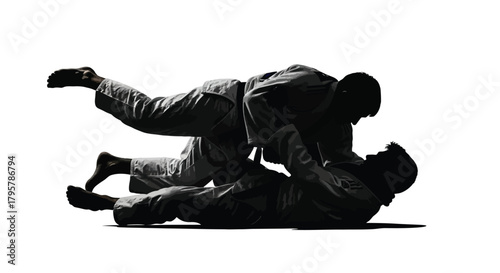 Grappling martial artists in white gis arts judo