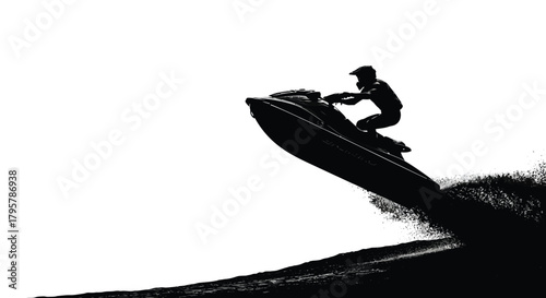 Jet ski rider airborne over water spray helmet watercraft