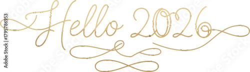 Elegant golden script lettering of hello 2026 on a black background design element