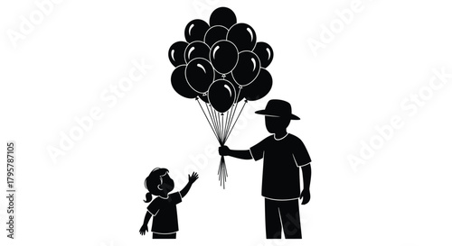 Man gives balloons to child giving receiving