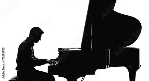 Man playing grand piano silhouette musical