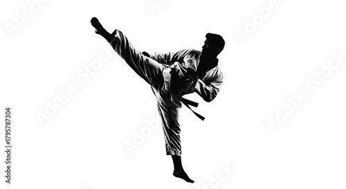 Martial artist high kick action