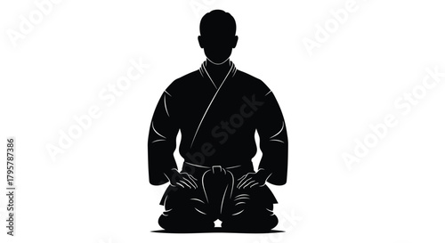 Martial artist kneeling black silhouette vector
