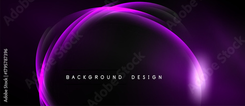 Abstract purple layers create glowing oval shape. Dark background emphasizes luminous curves, modern design element.