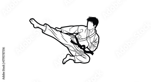 Martial artist performing high kick vector