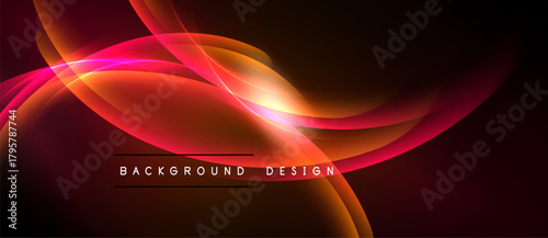 Abstract waves, vibrant colors, dynamic light effects. Modern design elements create striking visual impact. Background features smooth gradients.