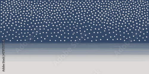 A blue background with white dots above a series of horizontal lines fading to a light color