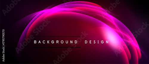 Abstract pink, red curves over black background. Modern design features flowing shapes, text reads background design. Vibrant, dynamic composition.