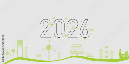 green ecology concept  2026 new year logo text, banner poster design
