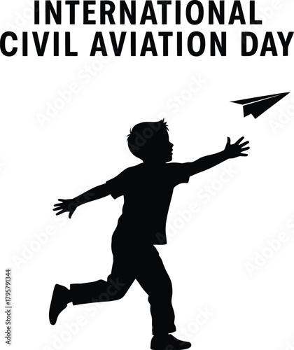 Silhouette of a boy throwing a paper airplane for International Civil Aviation Day