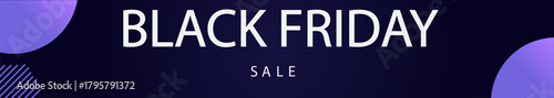 Black Friday Sale Banner with Abstract Purple Shapes on a Dark Background