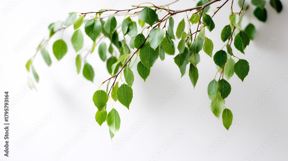 Obraz premium Fresh green leaves blooming on a branch, bringing a natural and organic feel, ideal for spring renewal and growth themes