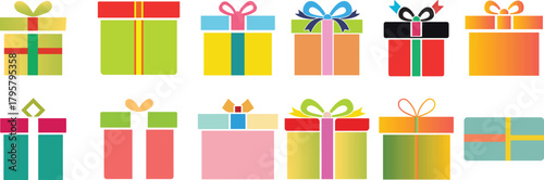 Collection of colorful gift boxes isolated on transparent background