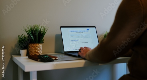 Obraz na plátně Middle Aged Man Working Remotely From Home Conducting Cybersecurity Audit for Co