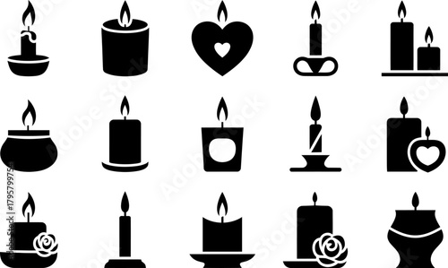 Assorted Candle Icons Symbolizing Warmth Light and Special Occasions in Black