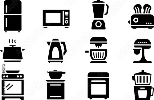 Kitchen appliances flat icons set vector design for your needs
