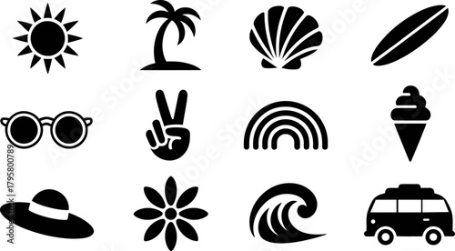 Summer vacation icons set for posters prints and other purposes