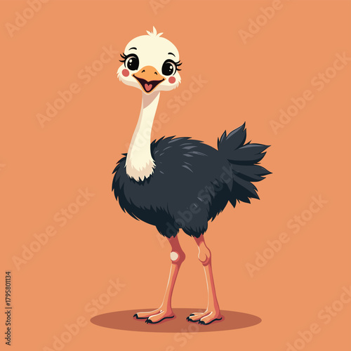 Cute cartoon ostrich character vector illustration