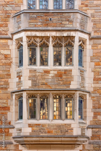 Facade of a building with windows at Yale University in New Haven, Connecticut